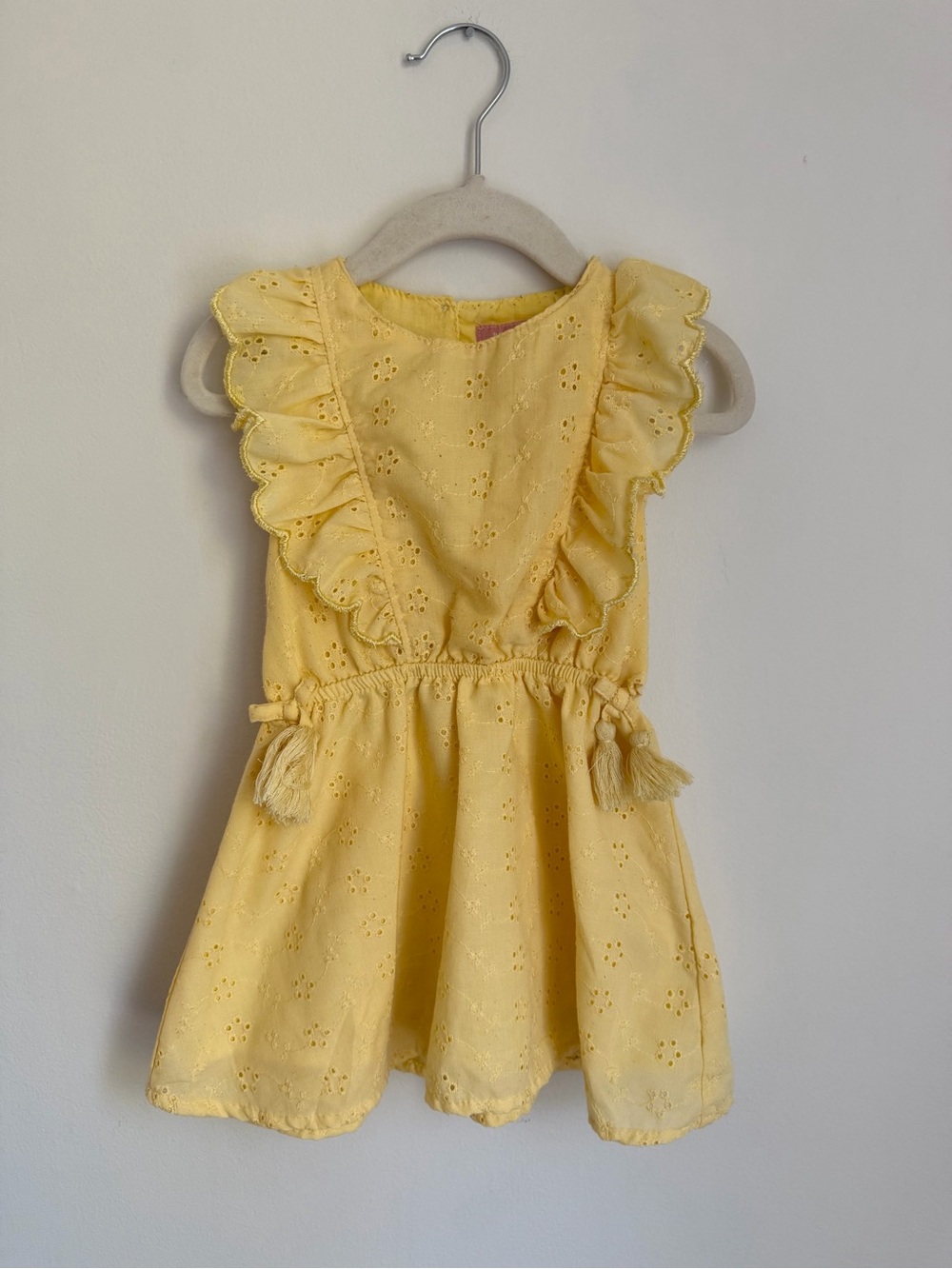 BCBG Girls Yellow Eyelet Ruffle Tassel Dress (Size 18m)